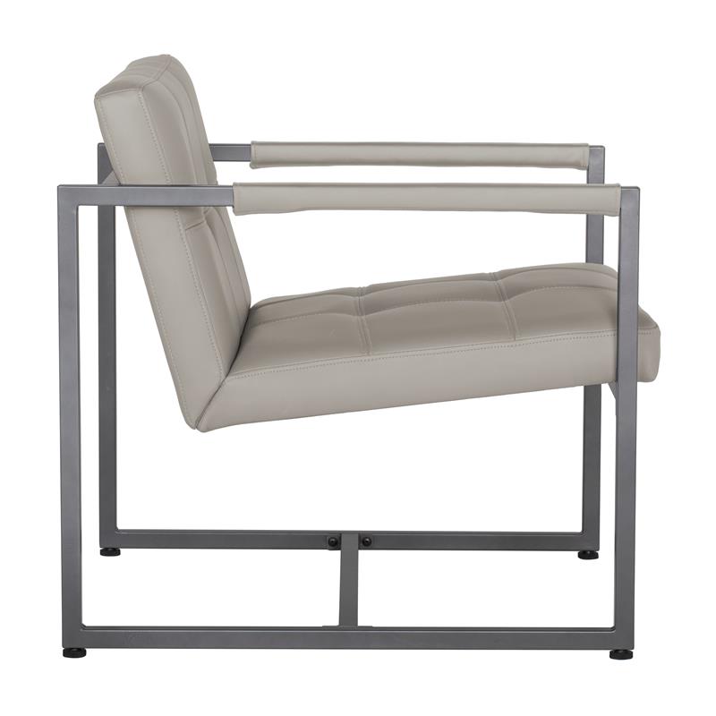 Pemberly Row Small Metal and Leather Accent Chair in Off White