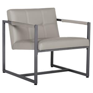 Pemberly Row Small Metal and Leather Accent Chair in Off White