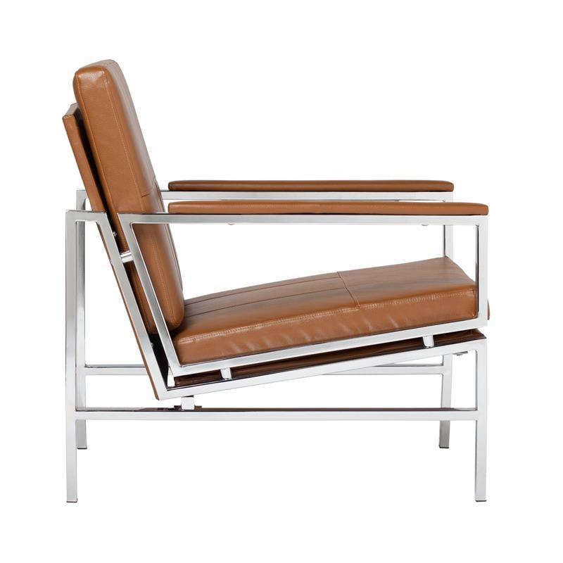 Pemberly Row Leather and Metal Accent Chair in Caramel/Chrome