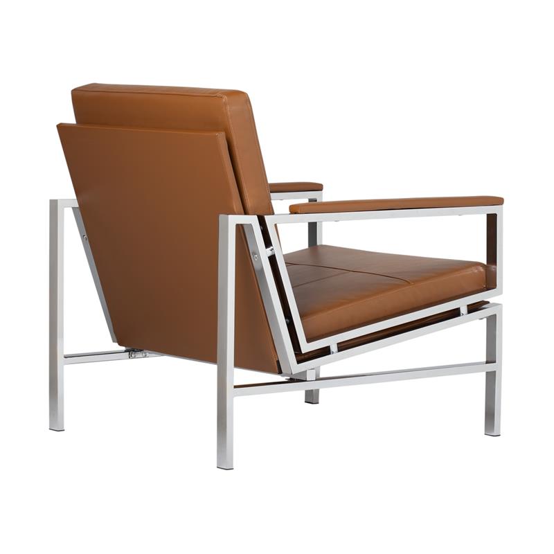 Pemberly Row Leather and Metal Accent Chair in Caramel/Chrome