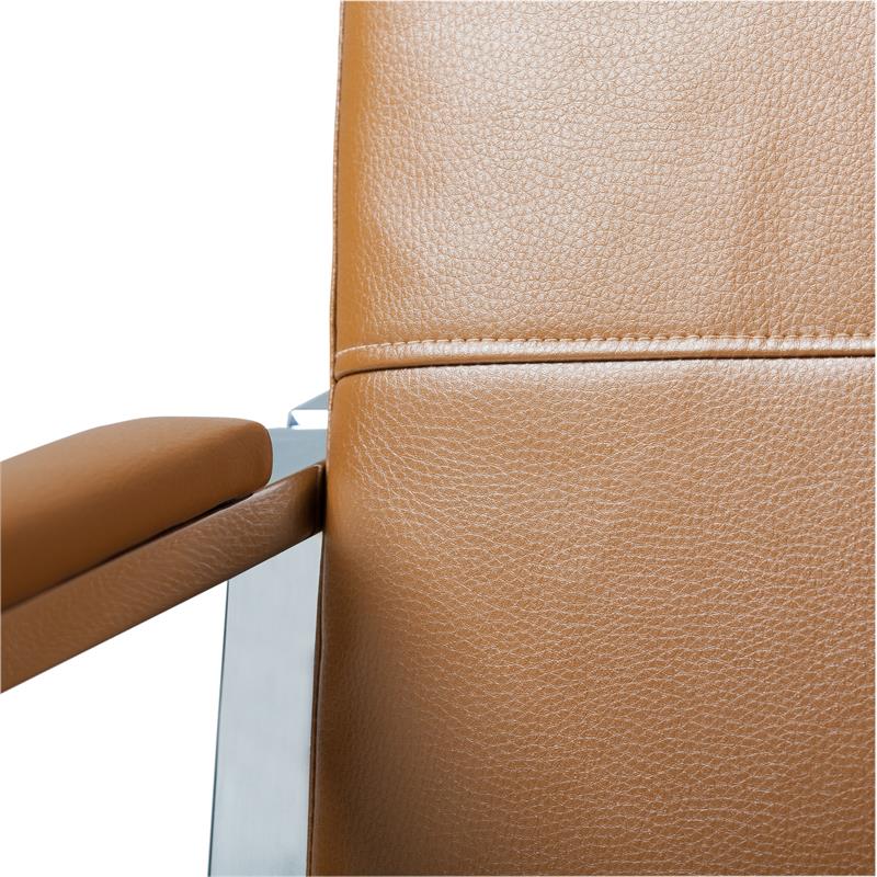 Pemberly Row Leather and Metal Accent Chair in Caramel/Chrome