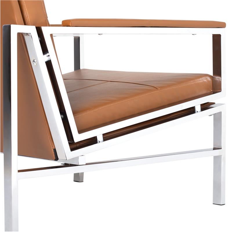Pemberly Row Leather and Metal Accent Chair in Caramel/Chrome