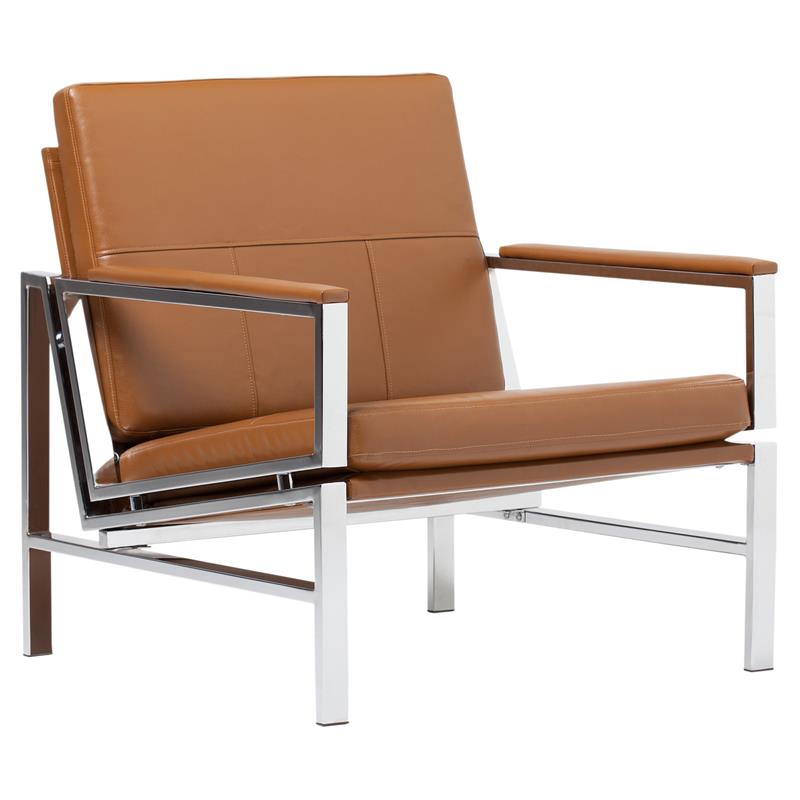 Pemberly Row Leather and Metal Accent Chair in Caramel/Chrome