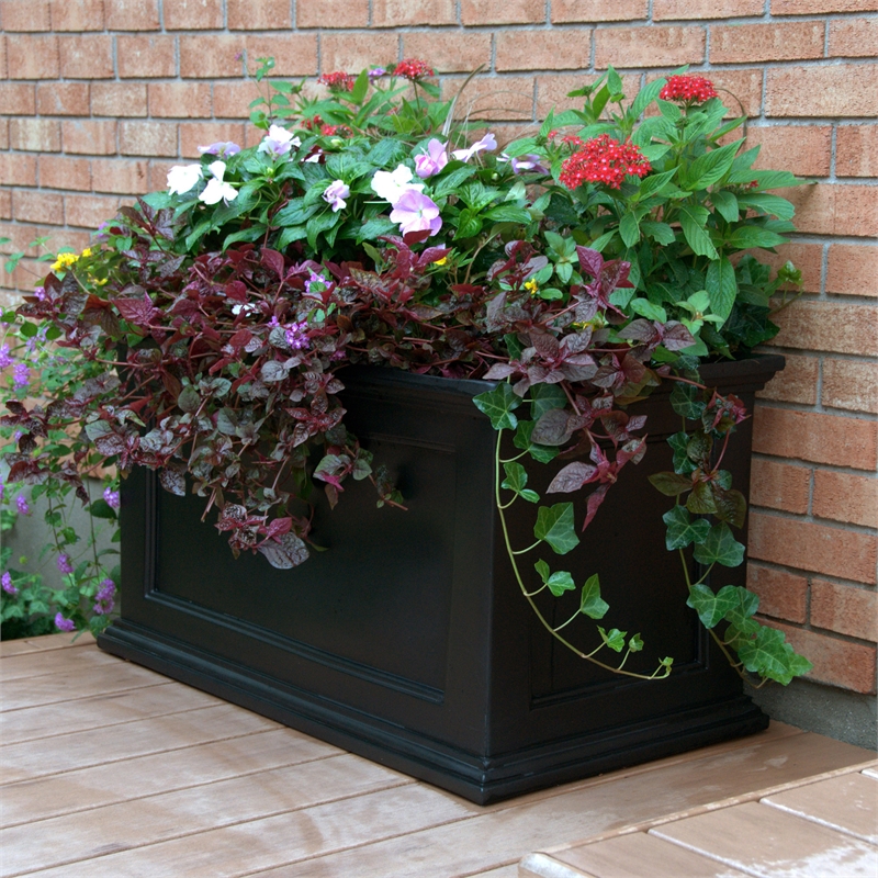 Pemberly Row 20x36 Weatherproof Traditional Plastic Planter in Black