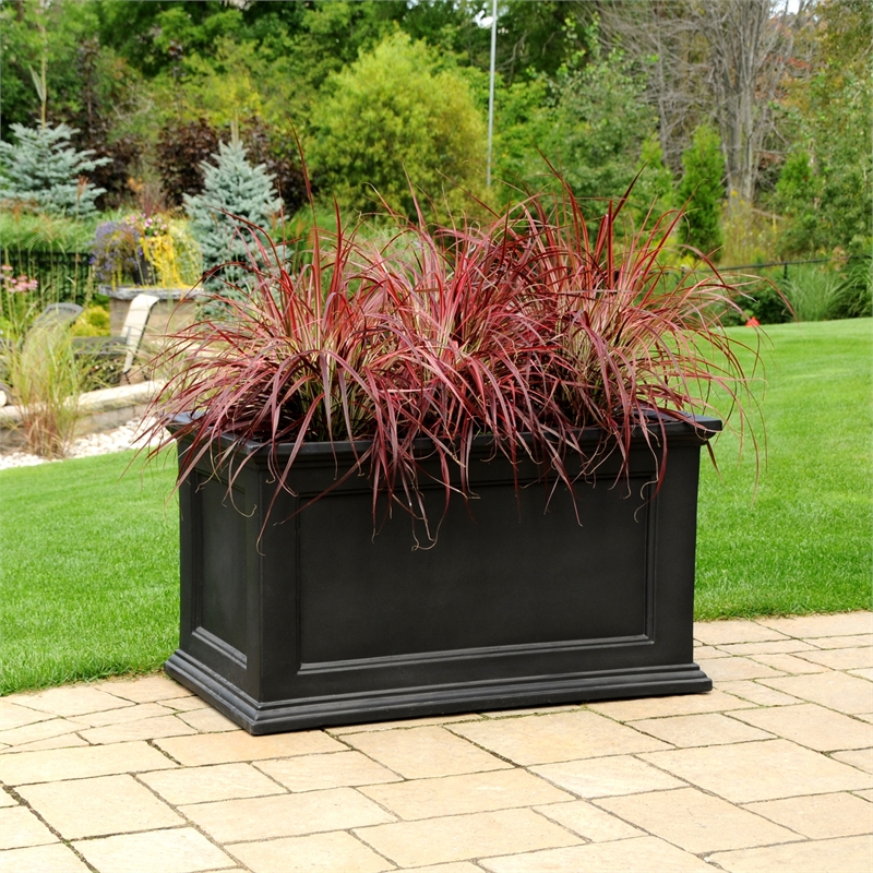 Pemberly Row 20x36 Weatherproof Traditional Plastic Planter in Black