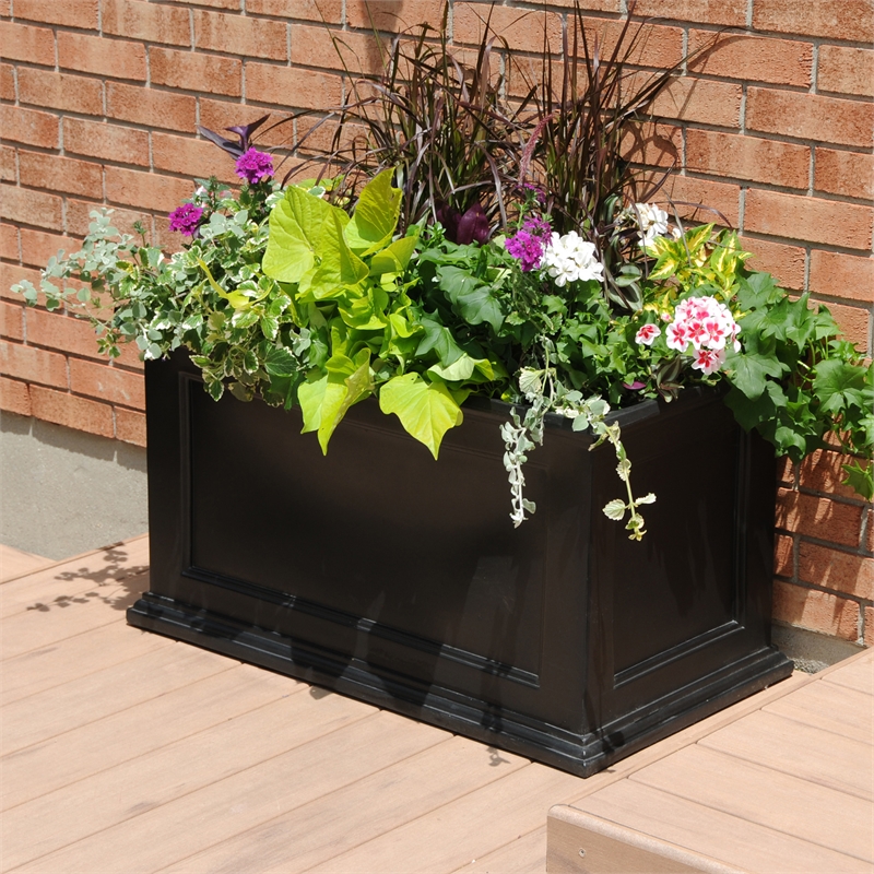 Pemberly Row 20x36 Weatherproof Traditional Plastic Planter in Black