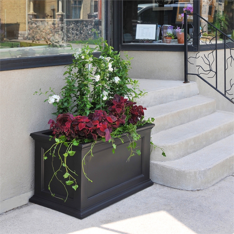 Pemberly Row 20x36 Weatherproof Traditional Plastic Planter in Black