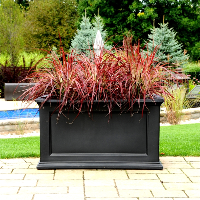 Pemberly Row 20x36 Weatherproof Traditional Plastic Planter in Black