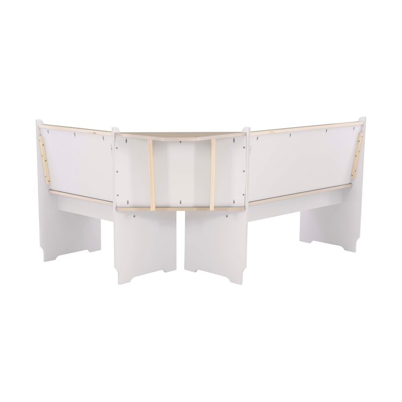 Pemberly Row Pine Wood Corner Nook Dining Set with Storage in White and Gray