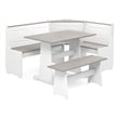 Pemberly Row Pine Wood Corner Nook Dining Set with Storage in White and Gray
