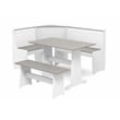 Pemberly Row Pine Wood Corner Nook Dining Set with Storage in White and Gray
