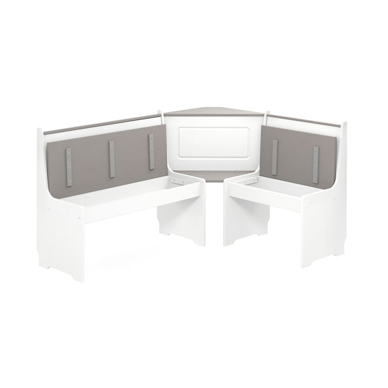 Pemberly Row Pine Wood Corner Nook Dining Set with Storage in White and Gray