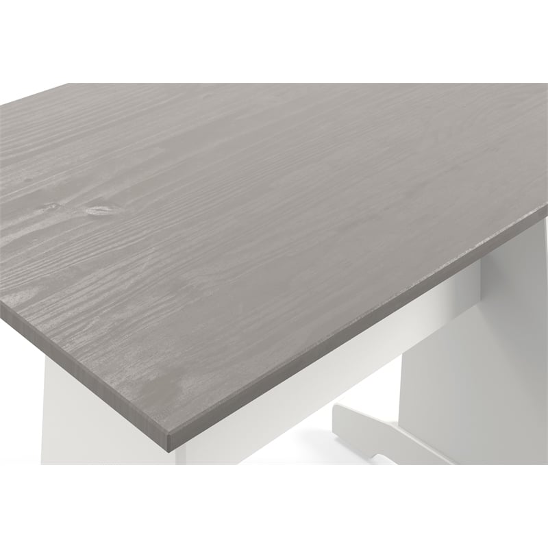 Pemberly Row Pine Wood Corner Nook Dining Set with Storage in White and Gray