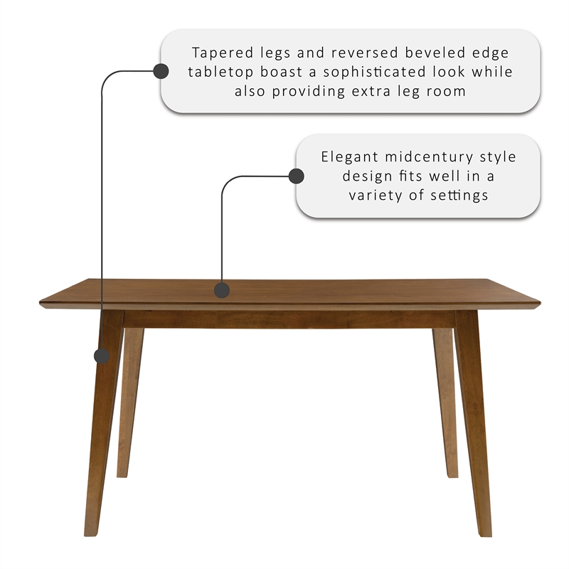 Pemberly Row Mid-Century Wood Dining Table with Tapered Legs in Brown Stain