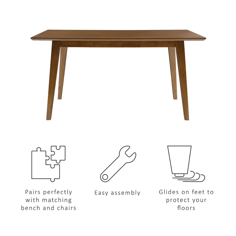 Pemberly Row Mid-Century Wood Dining Table with Tapered Legs in Brown Stain