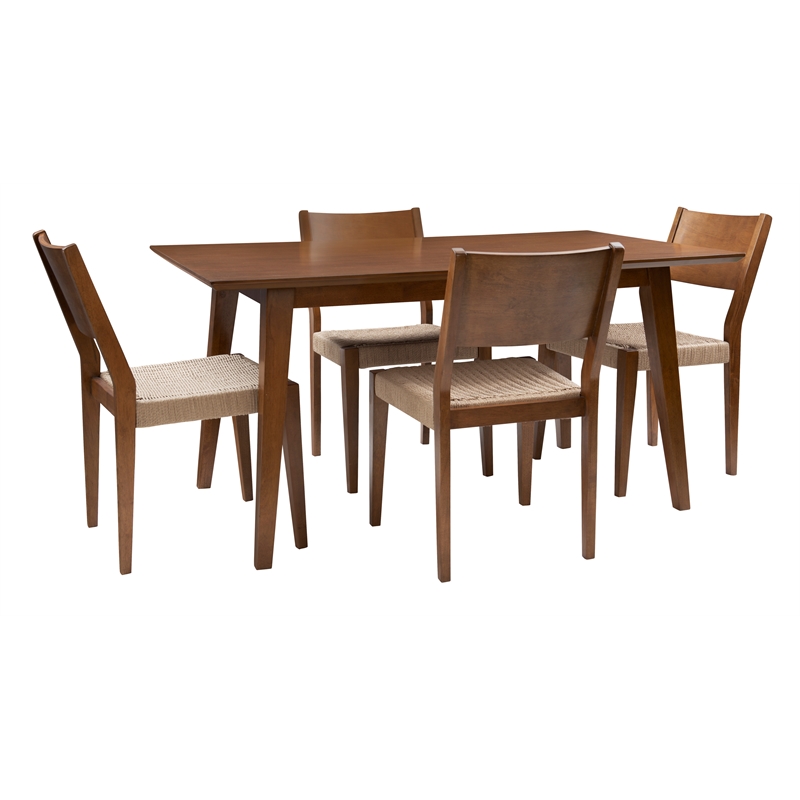 Pemberly Row Mid-Century Wood Dining Table with Tapered Legs in Brown Stain