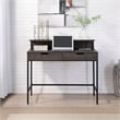 Pemberly Row 40-Inch Desk w/ 2 drawers and shelf hutch - Brown Wood Grain Finish