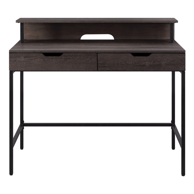 Pemberly Row 40-Inch Desk w/ 2 drawers and shelf hutch - Brown Wood Grain Finish