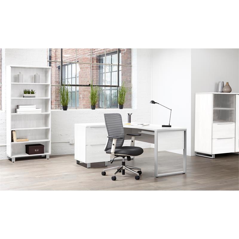 Pemberly Row Contemporary Crescent Desk in Laminated White Finish