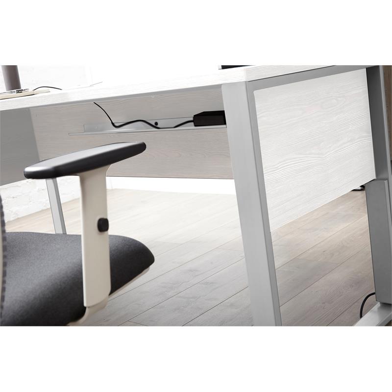 Pemberly Row Contemporary Crescent Desk in Laminated White Finish