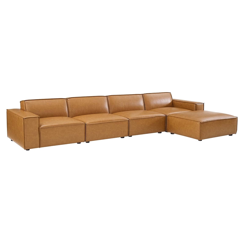 Pemberly Row 5-Piece Faux Leather Sectional Sofa in Tan Finish