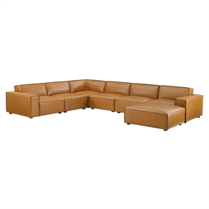 Pemberly Row 7-Piece Faux Leather Sectional Sofa in Tan Finish