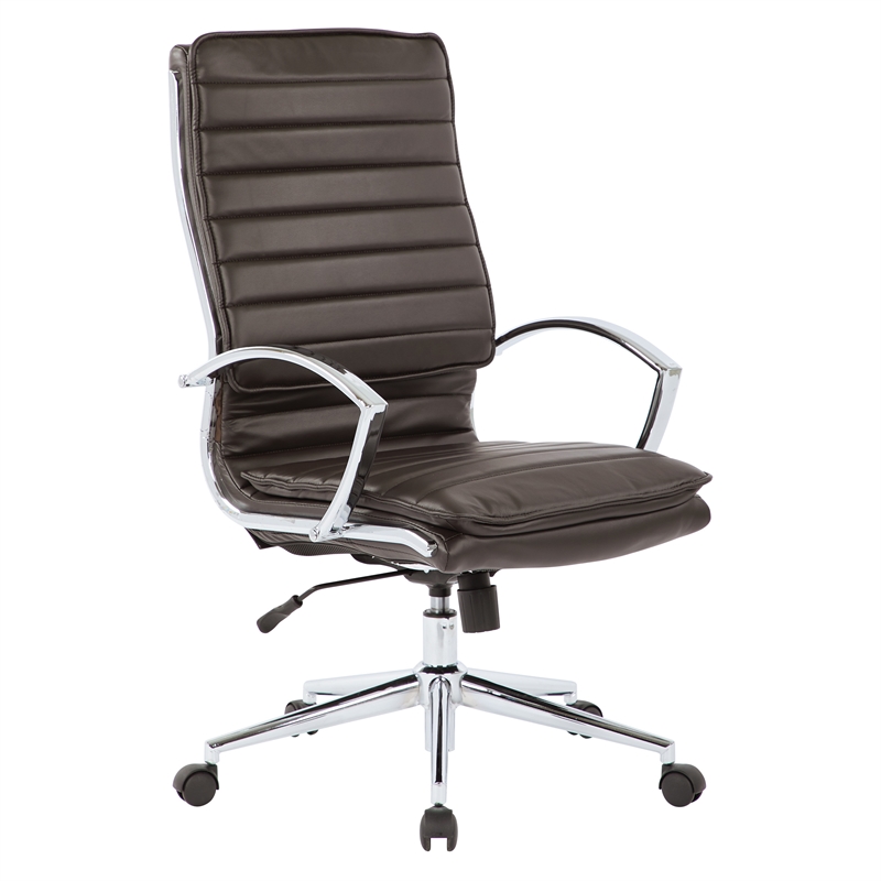 Pemberly Row High Back Manager's Faux Leather Chair in Espresso with Chrome Base
