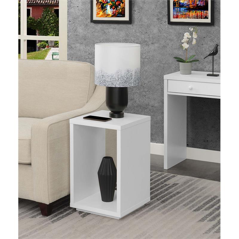 Pemberly Row Contemporary End Table with Shelf in White Wood
