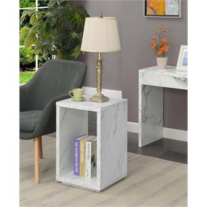 Pemberly Row Contemporary Contemporary End Table with Shelf- White Marble Wood