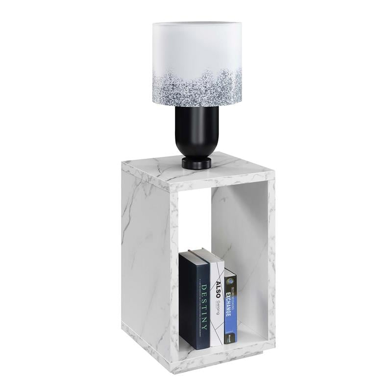 Pemberly Row Contemporary Contemporary End Table with Shelf- White Marble Wood