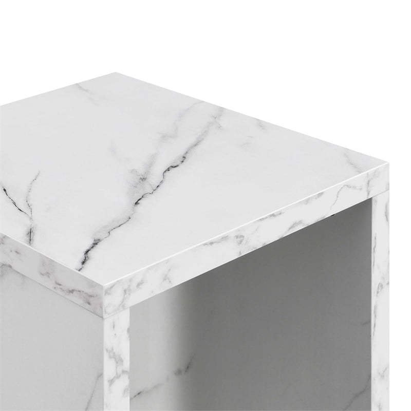 Pemberly Row Contemporary Contemporary End Table with Shelf- White Marble Wood