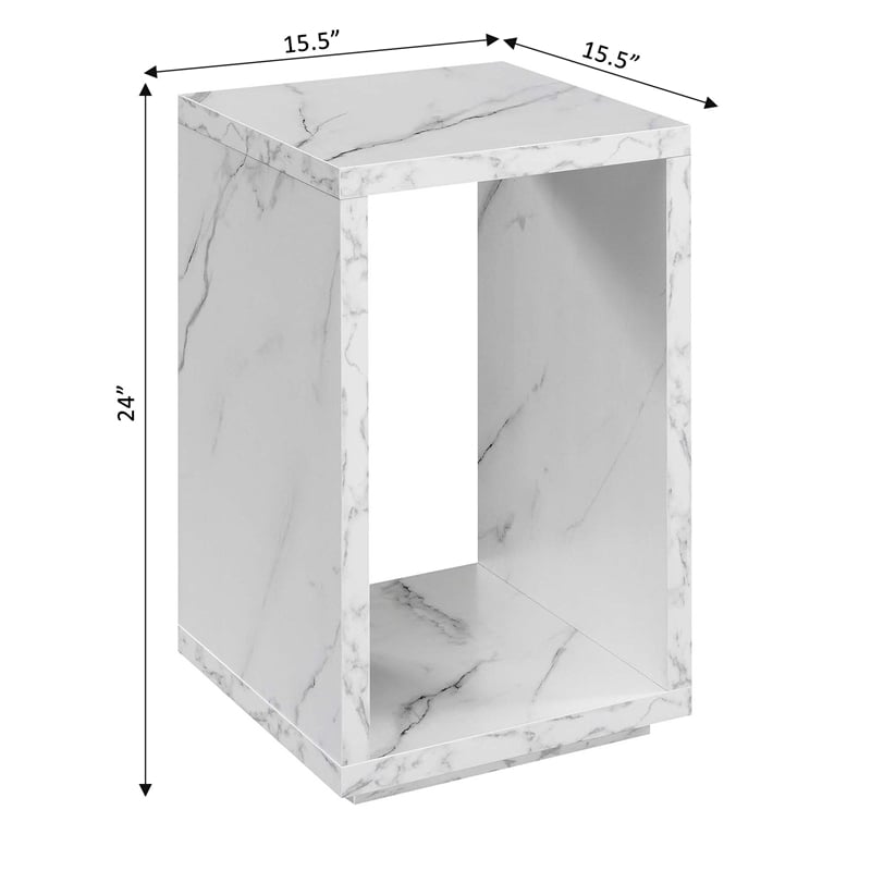 Pemberly Row Contemporary Contemporary End Table with Shelf- White Marble Wood