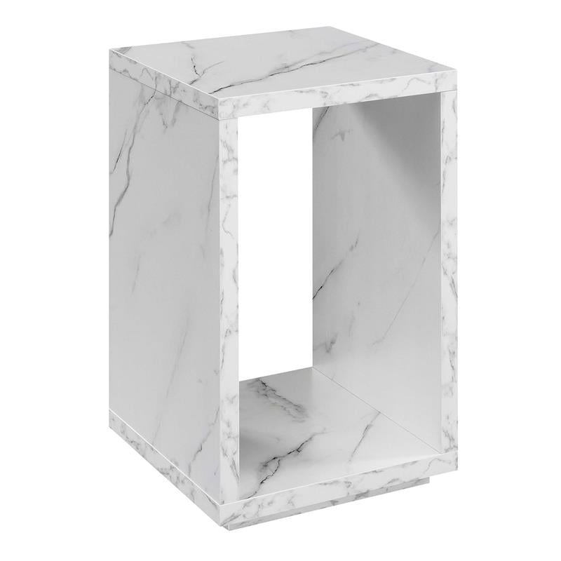 Pemberly Row Contemporary Contemporary End Table with Shelf- White Marble Wood