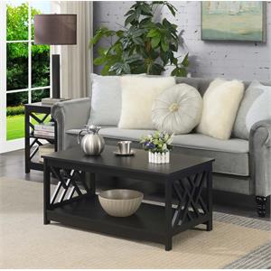 Pemberly Row Modern Coffee Table with Shelf in Black Wood Finish