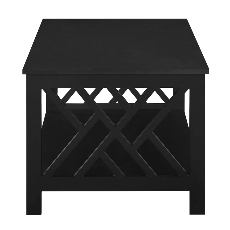 Pemberly Row Modern Coffee Table with Shelf in Black Wood Finish