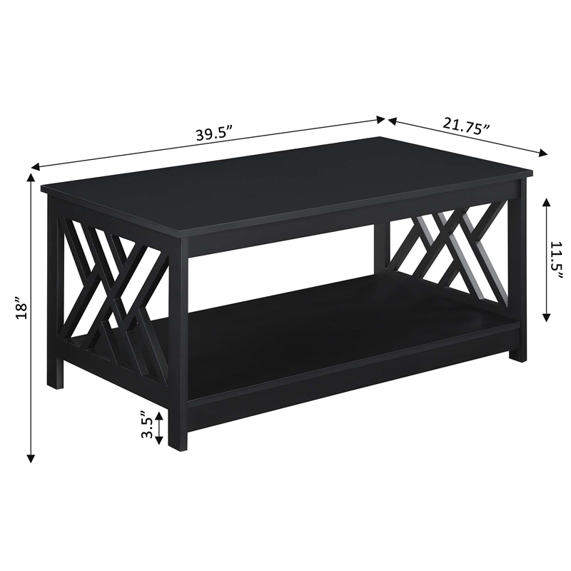 Pemberly Row Modern Coffee Table with Shelf in Black Wood Finish