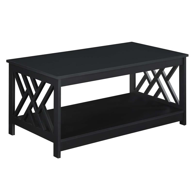 Pemberly Row Modern Coffee Table with Shelf in Black Wood Finish