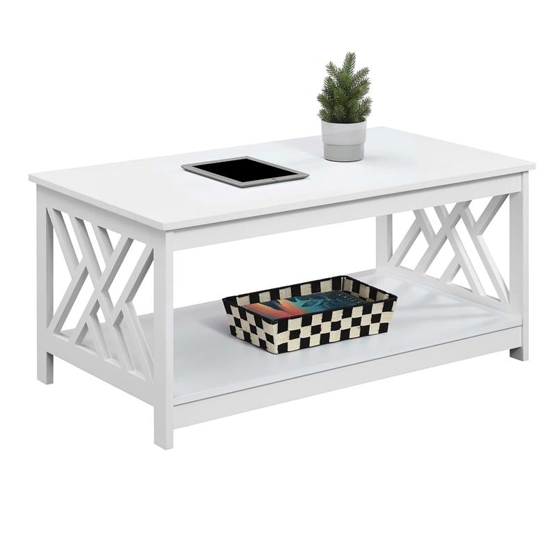 Pemberly Row Modern Coffee Table with Shelf in White Wood Finish