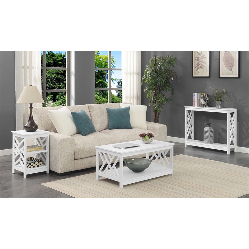 Pemberly Row Modern Coffee Table with Shelf in White Wood Finish