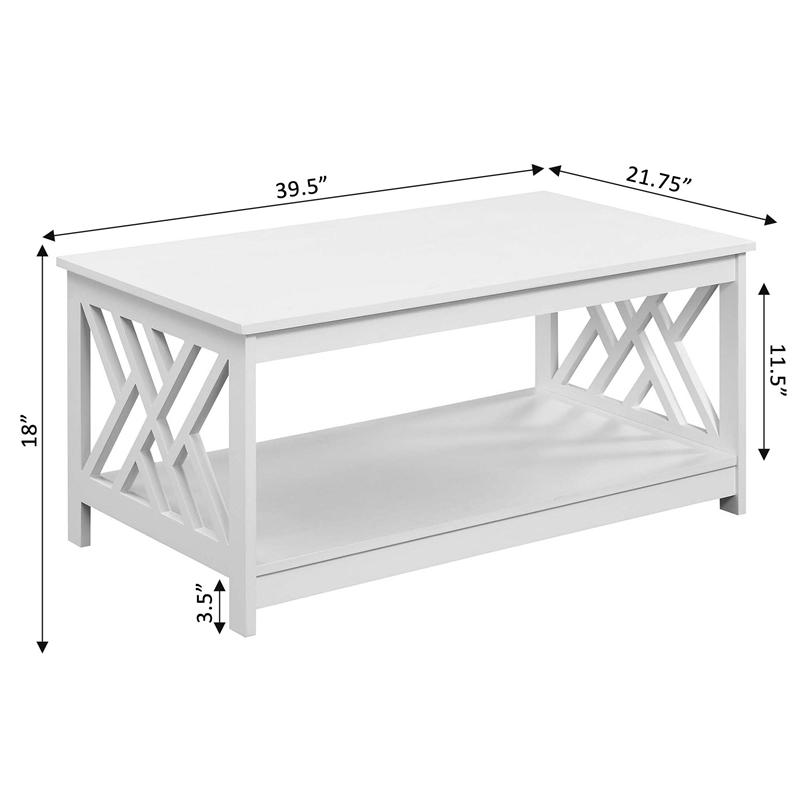 Pemberly Row Modern Coffee Table with Shelf in White Wood Finish