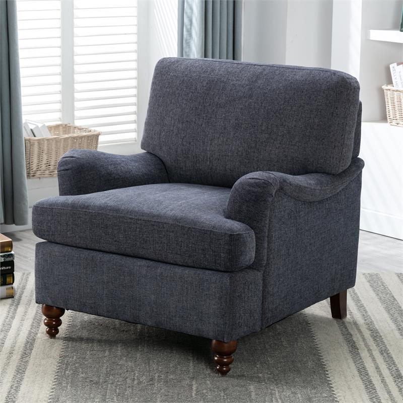 Pemberly Row Navy Blue Polyester Fabric Upholstered Transitional Arm Chair