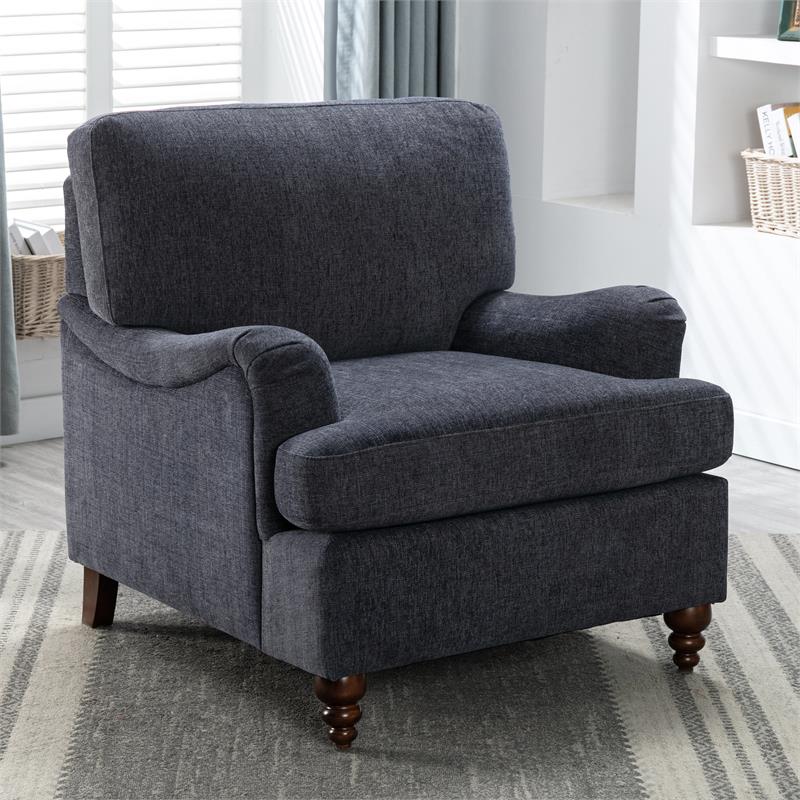 Pemberly Row Navy Blue Polyester Fabric Upholstered Transitional Arm Chair