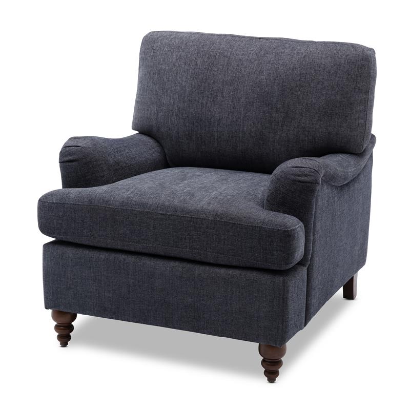 Pemberly Row Navy Blue Polyester Fabric Upholstered Transitional Arm Chair