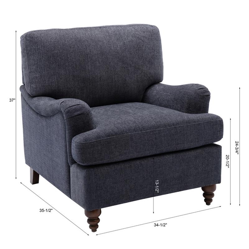 Pemberly Row Navy Blue Polyester Fabric Upholstered Transitional Arm Chair