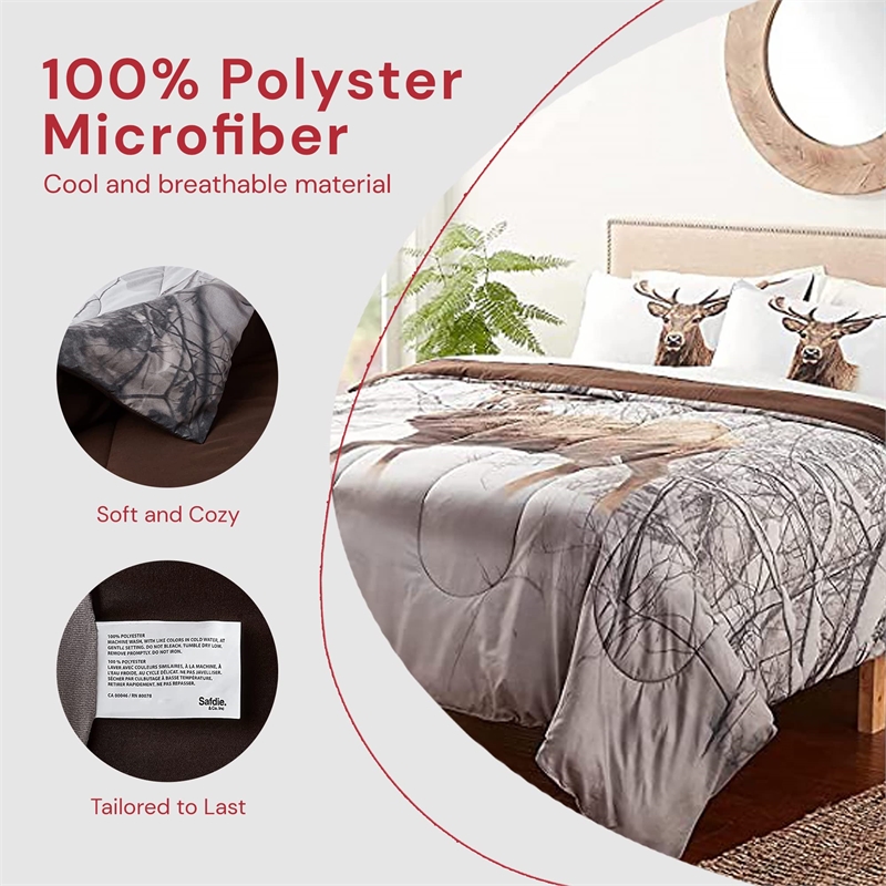 Pemberly Row 3-piece Deer Microfiber Double Queen Comforter Set in Multi-Color