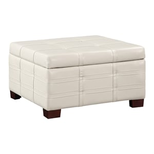 Pemberly Row Strap Square Storage Ottoman in Cream Faux Leather