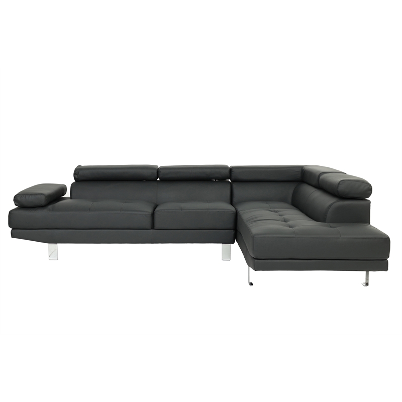 Pemberly Row 2 Piece Faux Leather Sectional Sofa Set in Black
