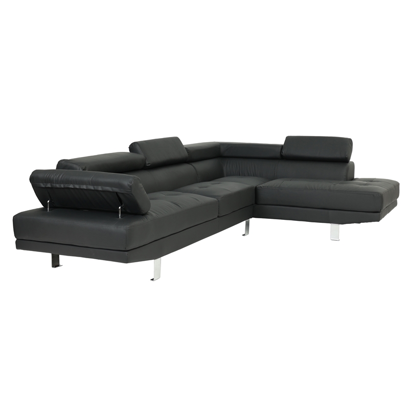Pemberly Row 2 Piece Faux Leather Sectional Sofa Set in Black