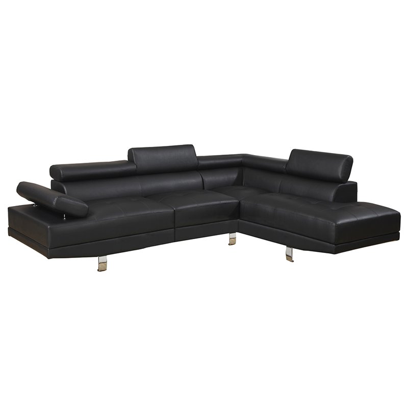 Pemberly Row 2 Piece Faux Leather Sectional Sofa Set in Black
