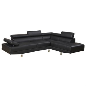 Pemberly Row 2 Piece Faux Leather Sectional Sofa Set in Black